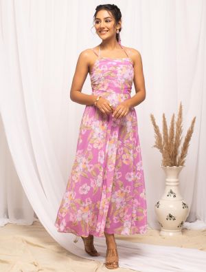 pink georgette casual wear printed midi dress fabku20948