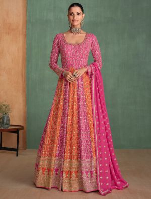 Pink Georgette Pre Stitched Anarkali Suit In 42 Size small FABSL22033
