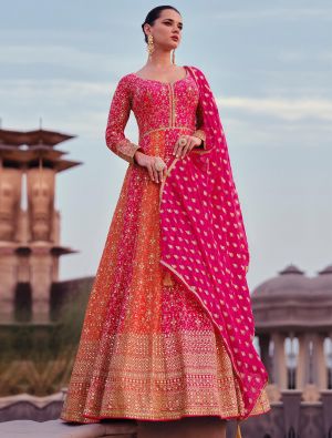 Pink Georgette Semi Stitched Anarkali Floor Length Suit small FABSL21926