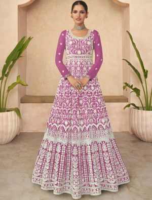 Pink Georgette Semi Stitched Embroidered Anarkali Suit small FABSL21672