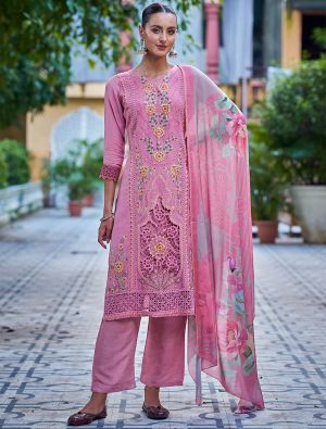 Pink Muslin Salwar Kameez With Resham Embroidery And Cut Work small FABSL22017