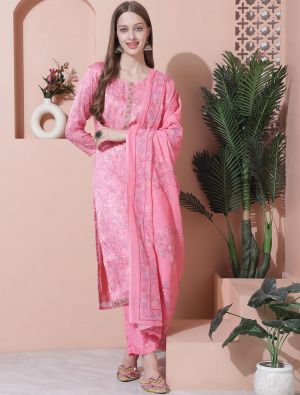 Pink Satin Digital Printed Salwar Suit small FABSL21830