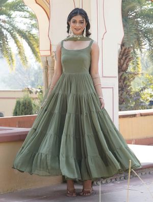 pista green georgette anarkali gown with sequined dupatta fabgo20287