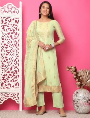 Pista Green Silk Jacquard Elegant Salwar Kameez small FABSL21883