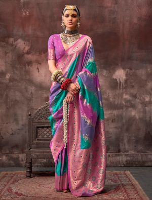 Purple And Rama Rangkat Art Silk Saree With Zari Weaving