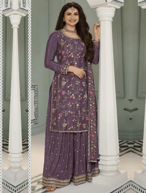 Purple Blooming Chinon Silk Semi Stitched Sharara Suit small FABSL21781