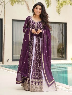 purple georgette elegant gown with dupatta fabgo20393
