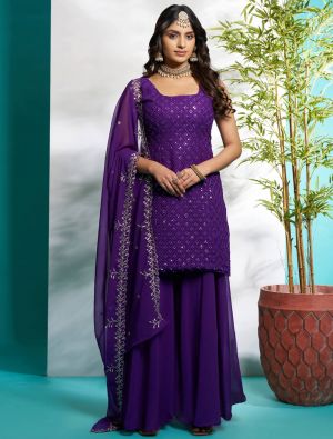 Purple Georgette Ready To Wear Palazzo Suit FABSL22104