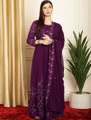 Purple Georgette Semi Stitched Embroidered Salwar Kameez small FABSL21616
