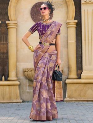 Purple Jacquard Silk Elegant Saree With Woven Work