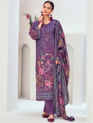 Purple Muslin Embroidered Ready To Wear Salwar Kameez FABSL22249