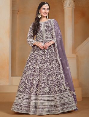 Purple Net Embroidered Anarkali Suit small FABSL21936