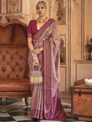 Purple Premium Banarasi Silk Saree With Traditional Zari Weaves