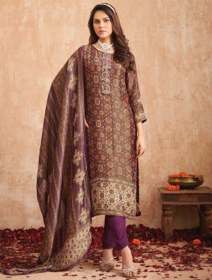 Purple Pure Tissue Shimmer Printed Salwar Kameez small FABSL22014