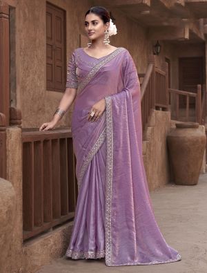 Purple Satin Silk Premium Saree With Stitched Blouse