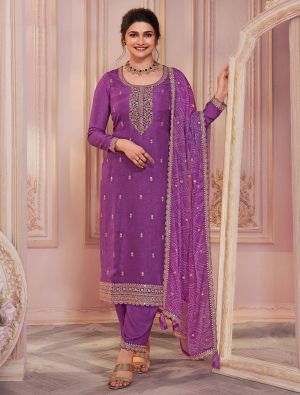 Purple Silk Georgette Semi Stitched Salwar Kameez small FABSL22006