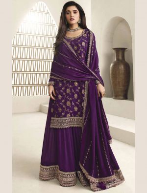 Purple Viscose Chinon Semi Stitched Sharara Suit small FABSL21686