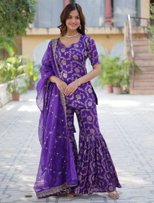 Purple Viscose Georgette Ready To Wear Sharara Suit FABSL22085