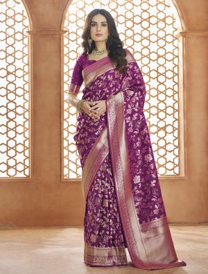 Purple Zari Woven Banarasi Art Silk Saree