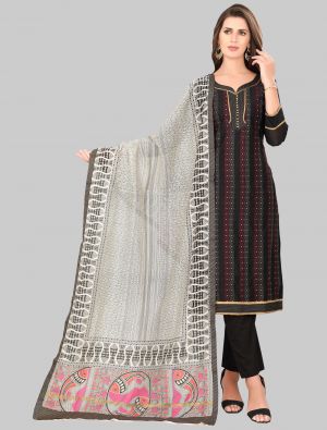 Black Chanderi Silk Straight Suit with Dupatta small FABSL20022
