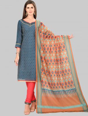 Blue Chanderi Silk Straight Suit with Dupatta small FABSL20015