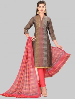 Brown Chanderi Silk Straight Suit with Dupatta small FABSL20029