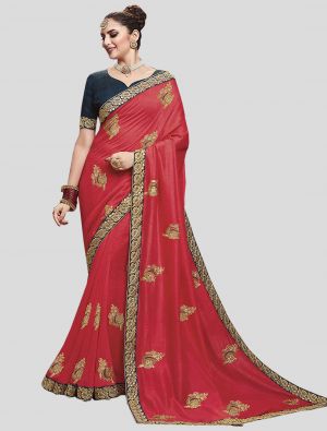 Crimson Red Soft Art Silk Designer Saree small FABSA20173