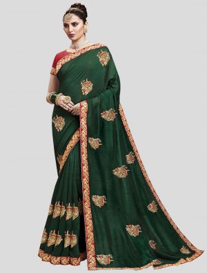 Dark Green Soft Art Silk Designer Saree small FABSA20168