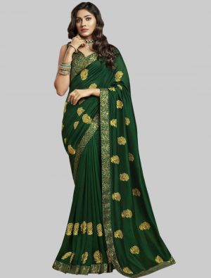 Dark Green Soft Art Silk Designer Saree small FABSA20185