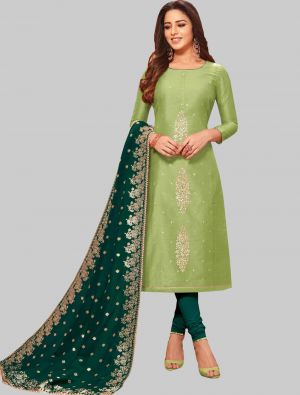 Green Modal Silk Straight Suit with Dupatta small FABSL20053