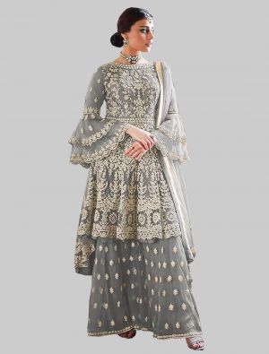 Grey Net Sharara Suit with Dupatta small FABSL20002