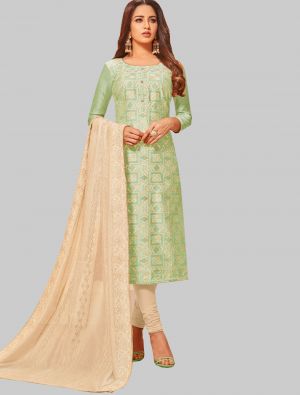 Light Green Jacquard Silk Straight Suit with Dupatta small FABSL20046