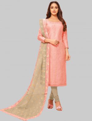 Light Pink Modal Silk Straight Suit with Dupatta small FABSL20049