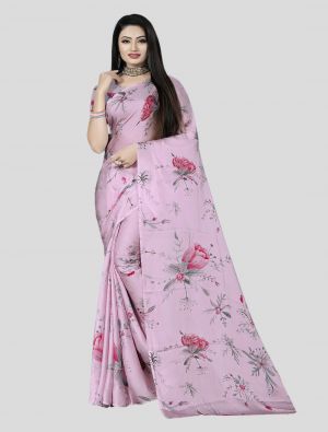 Lilac Satin Silk Designer Saree small FABSA20031