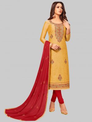 Musturd Yellow Modal Silk Straight Suit with Dupatta small FABSL20040