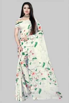 Off-White Satin Silk Designer Saree small FABSA20030