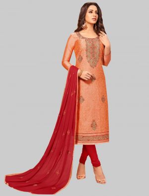 Orange Modal Silk Straight Suit with Dupatta small FABSL20039