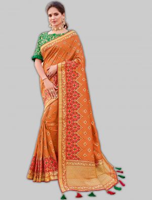 Orange Weaved Silk Designer Saree small FABSA20038