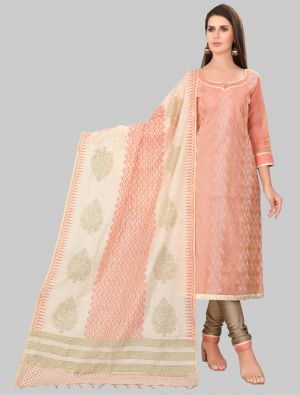 Peach Chanderi Silk Straight Suit with Dupatta small FABSL20020