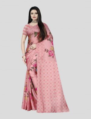 Pink Satin Silk Designer Saree small FABSA20027