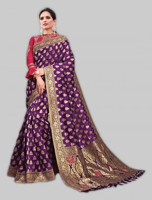 Purple Weaved Silk Designer Saree small FABSA20050