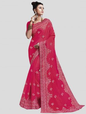 Rani Pink Chiffon Designer Saree small FABSA20166