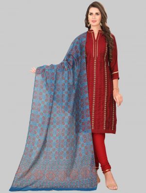 Red Chanderi Silk Straight Suit with Dupatta small FABSL20026