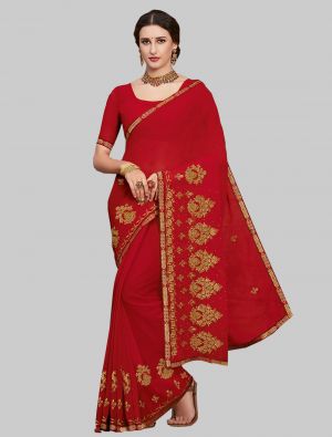 Red Georgette Designer Saree small FABSA20152