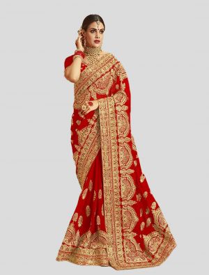 Red Georgette Designer Saree small FABSA20206
