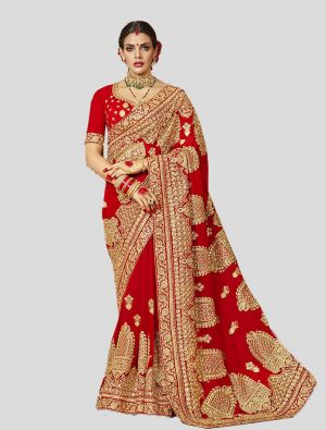 Red Georgette Designer Saree small FABSA20207