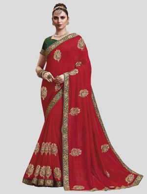 Red Soft Art Silk Designer Saree small FABSA20169