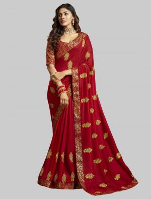 Red Soft Art Silk Designer Saree small FABSA20191