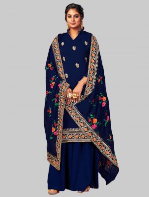Royal Blue Georgette Straight Suit with Dupatta small FABSL20007