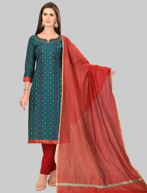 Teal Blue Chanderi Silk Straight Suit with Dupatta small FABSL20032